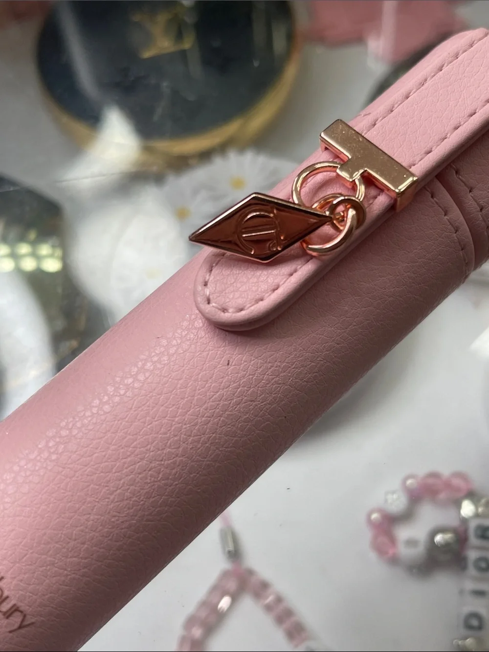 Charlotte Tilbury pink faux leather lipstick holder keychain